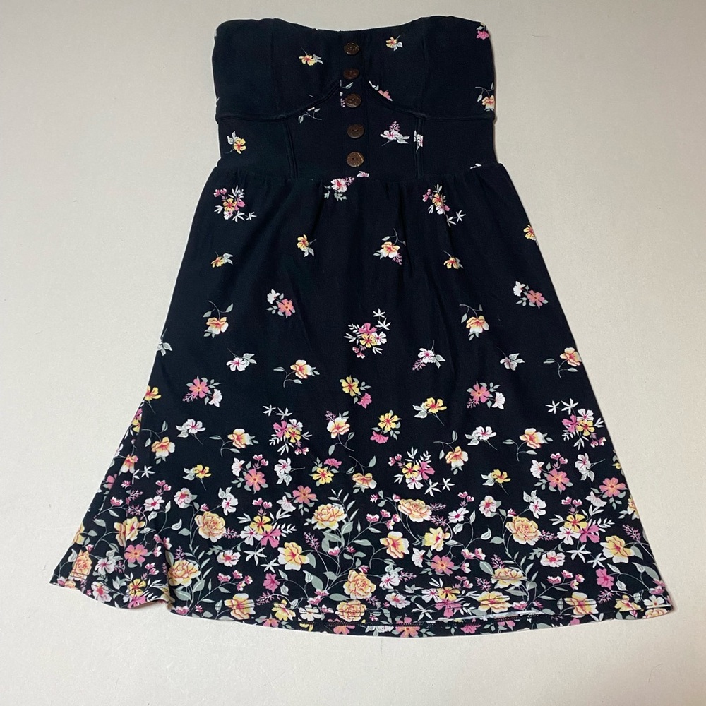 No Boundaries Strapless Black Floral Dress